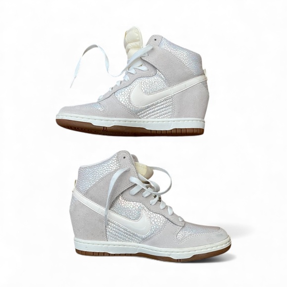 EUC - Nike Dunk Sky Hi Hidden Wedge Sneakers in Metallic Luster - Picture 4 of 9